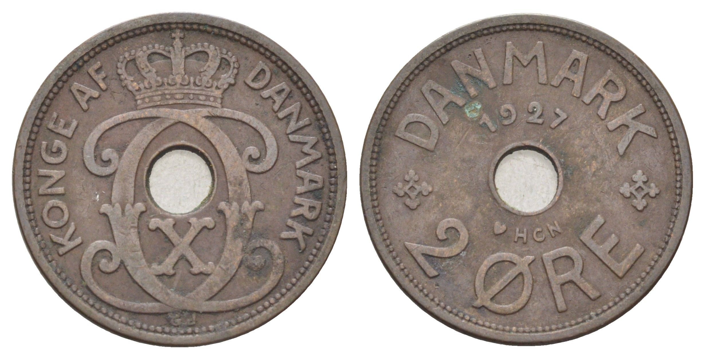 Дания 2 эре 1927 NCH, Кристиан X (1912-1947) KM 827 бронза 4701-637