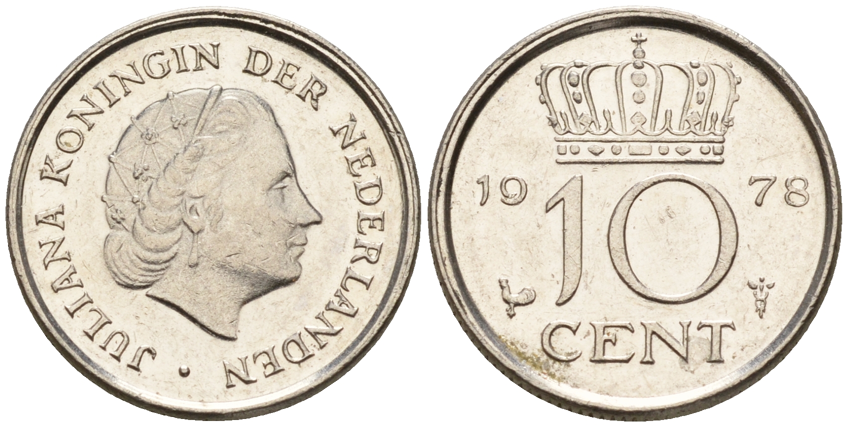 Нидерланды 10 центов 1978 Юлиана (1948-1980) КМ 182 никель    4602-538