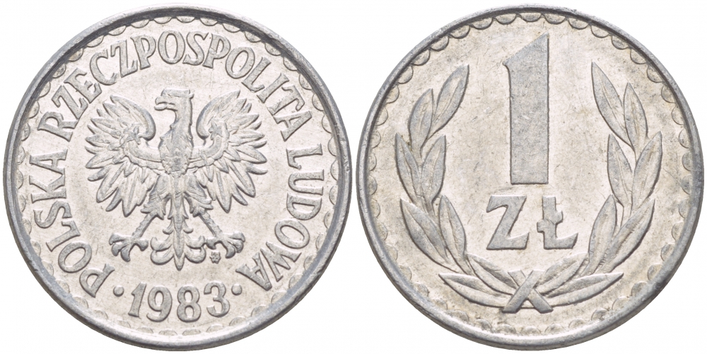 ПОЛЬША 1 ЗЛОТЫЙ 1983 MW KM 49.1 алюминий 4548-431
