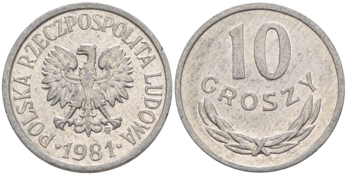 ПОЛЬША 10 ГРОШЕЙ 1981 MW KM АА47 алюминий 4549-766