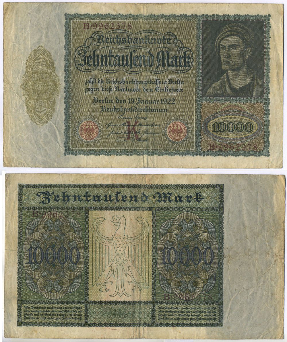 ГЕРМАНИЯ 10000 МАРОК 1922 19 ЯНВАРЯ 1922, АЛЬБРЕХТ ДЮРЕР Pick 70 бумага 7205-14-1