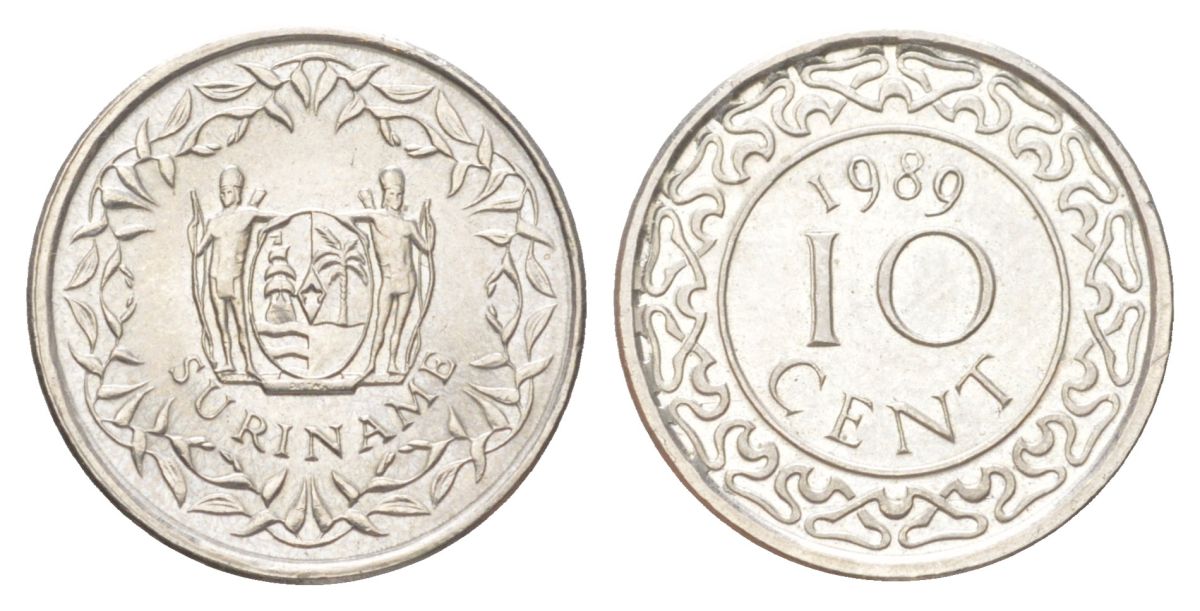 Суринам 10 центов 1989 KM 13a медно-никель UNC 4625-332