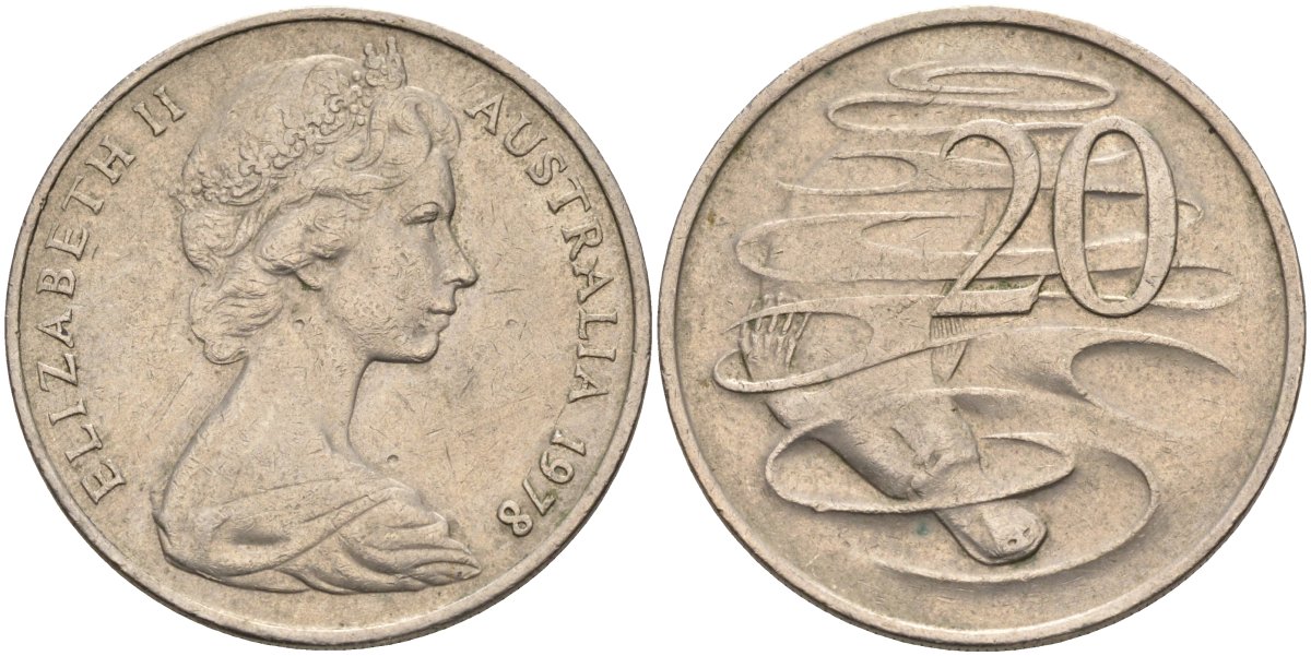 Австралия 20 центов 1978 Елизавета II (1952-2022), утконос KM 66 медно-никель 4131-916