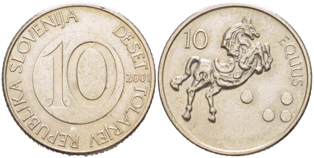 Словения 10 толаров 2001 лошадь KM 41 медно-никель 217-633