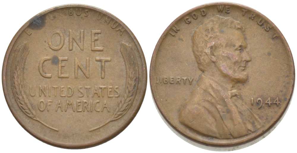 США 1 ЦЕНТ 1944 ЛИНКОЛЬН KM А132 медь цинк 218-441