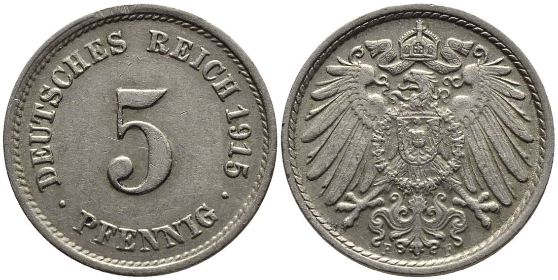 Германия 5 пфеннигов 1915 F KM 11, Jager 12, Weege 6 медно-никель 4547-548