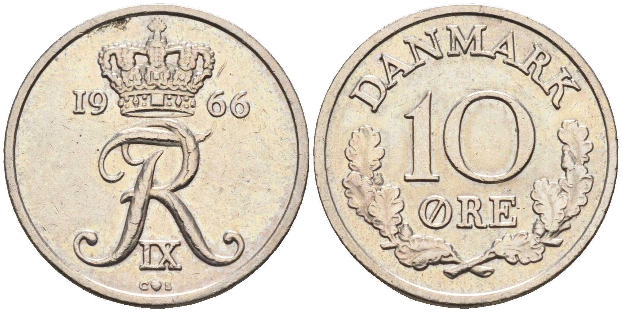 Дания 10 эре 1966 С; S, Фредерик IX (1947-1972) KM 849.1 медно-никель    4169-222