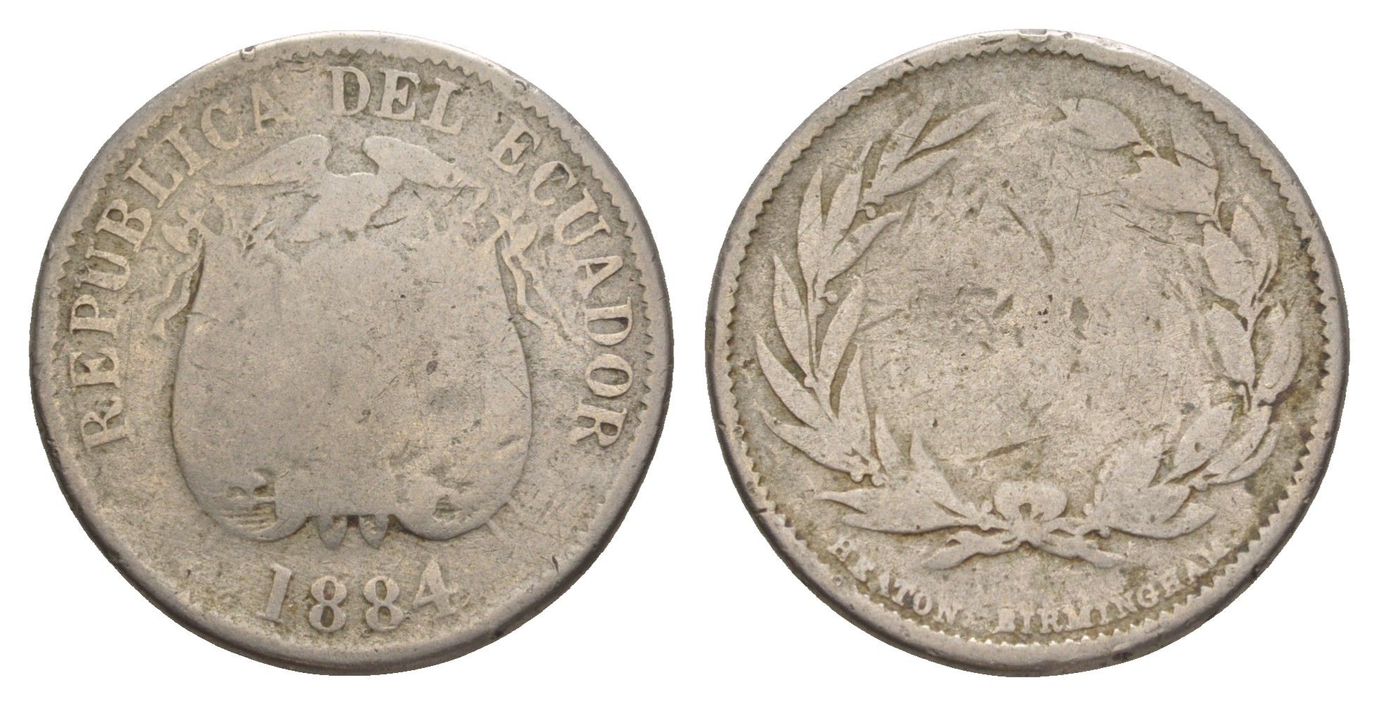 Эквадор 1/2 десимо 1884 KM 49 медно-никель 4641-546