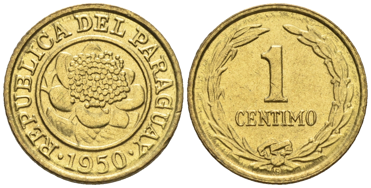 Парагвай 1 сентимо 1950  KM 20 алюминиевая бронза  aUNC  220-967