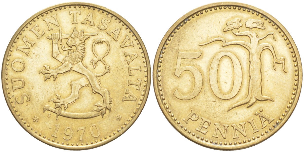 Финляндия 50 пенни 1970 S KM 48 алюминиевая бронза 4402-1052