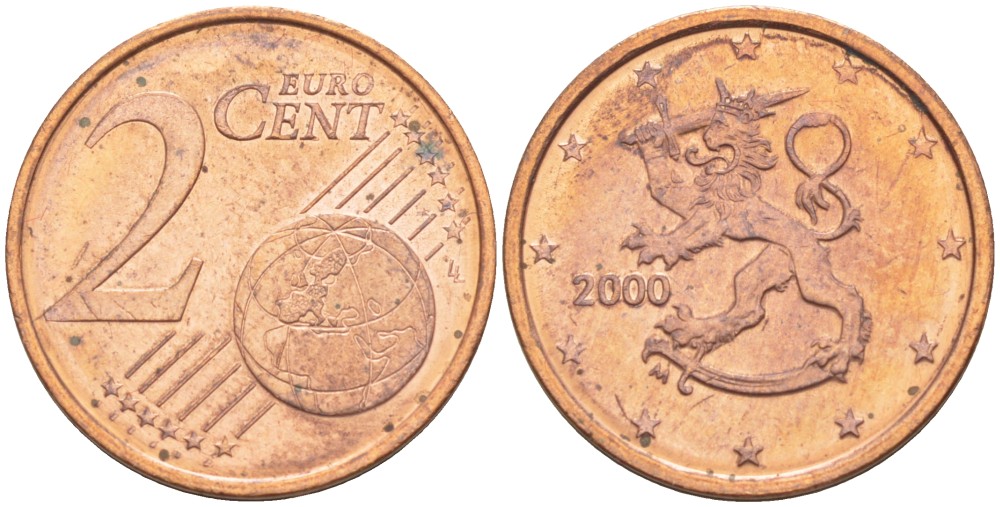ФИНЛЯНДИЯ 2 ЕВРОЦЕНТА 2000 М KM 99 сталь плакированная медью 4543-127