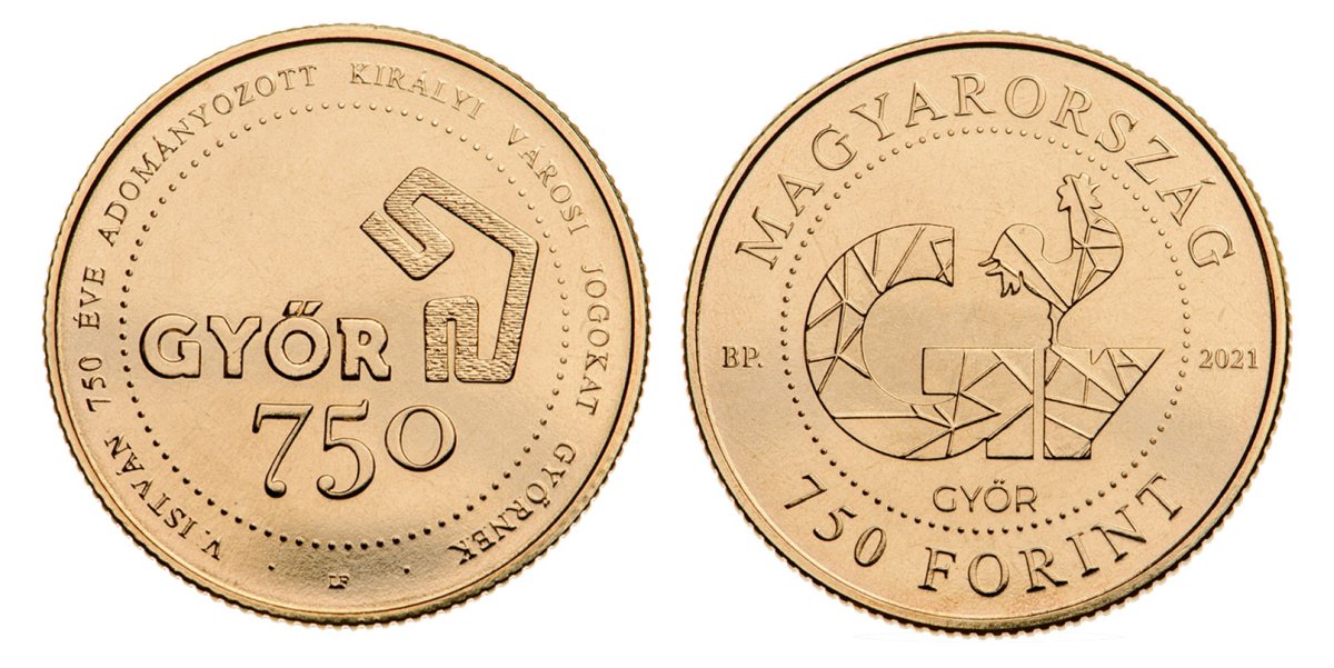 Венгрия 750 форинтов 2021 750-летие придания Дьёру статуса королевского города KM NEW латунь UNC 1096-1-55