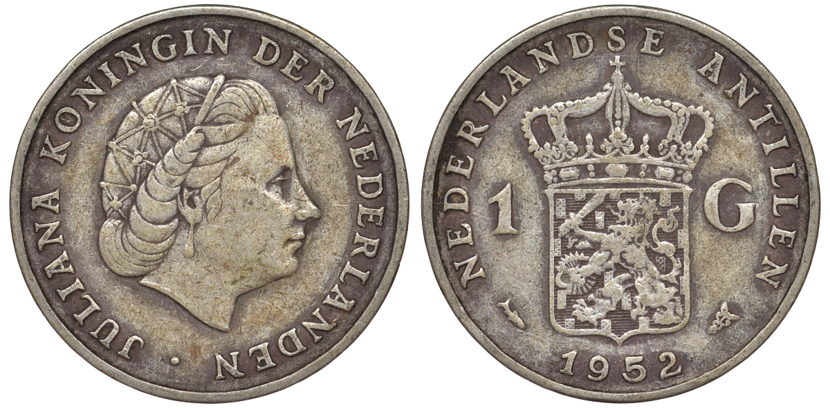 Нидерландские Антилы 1 гульден 1952 Юлиана (1948-1980) KM 2 серебро 36-952