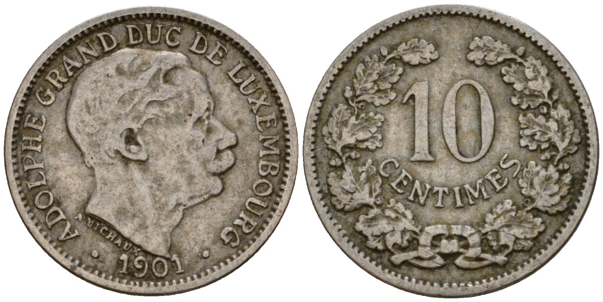 Люксембург 10 сантимов 1901 Адольф (1890-1905) KM 25 медно-никель 4602-438