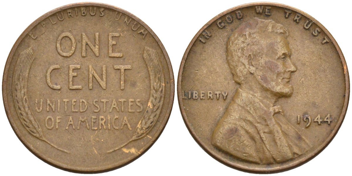 США 1 цент 1944 Линкольн KM А132 медь цинк 4115-765