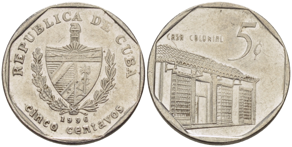 Куба 5 сентаво 1996 Casa colonire KM 575.2 сталь плакированная никелем 66-654