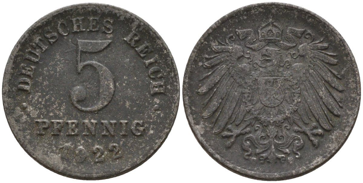 Германия 5 пфеннигов 1922 G KM 19, J. 297 железо 4151-645