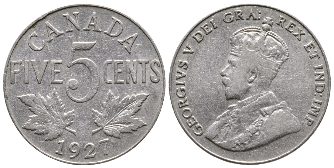 КАНАДА 5 ЦЕНТОВ 1927 ГЕОРГ V KM 29 никель 4364-2224