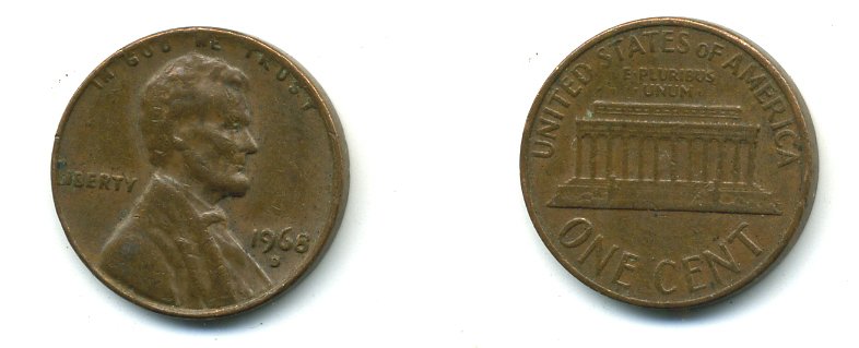 США 1 ЦЕНТ 1968 D, ЛИНКОЛЬН KM 201 медь цинк 4364-147