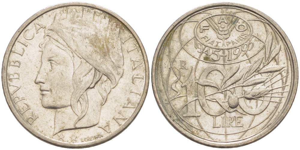 ИТАЛИЯ 100 ЛИР 1995 R, FAO KM 180 медно-никель 4529-143
