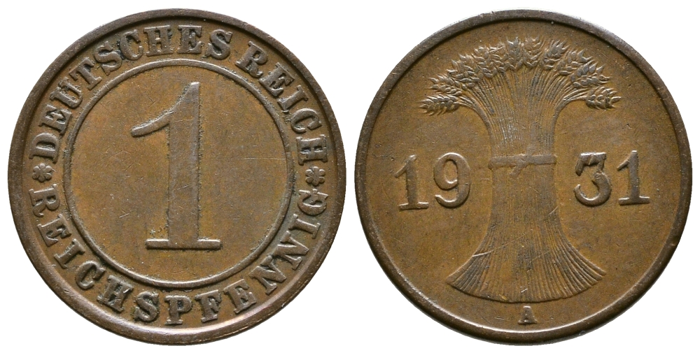 Германия 1 рейхспфенниг 1931 A KM 37, J. 313 бронза 4380-1221