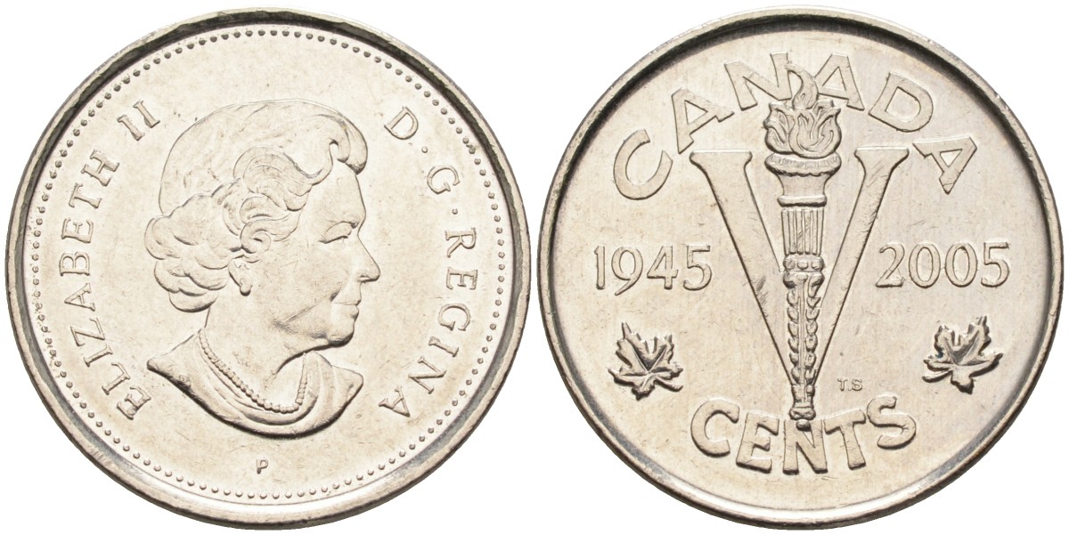 Канада 5 центов 2005 60 лет победы во Второй мировой войне KM 627 никель UNC 4585-1029