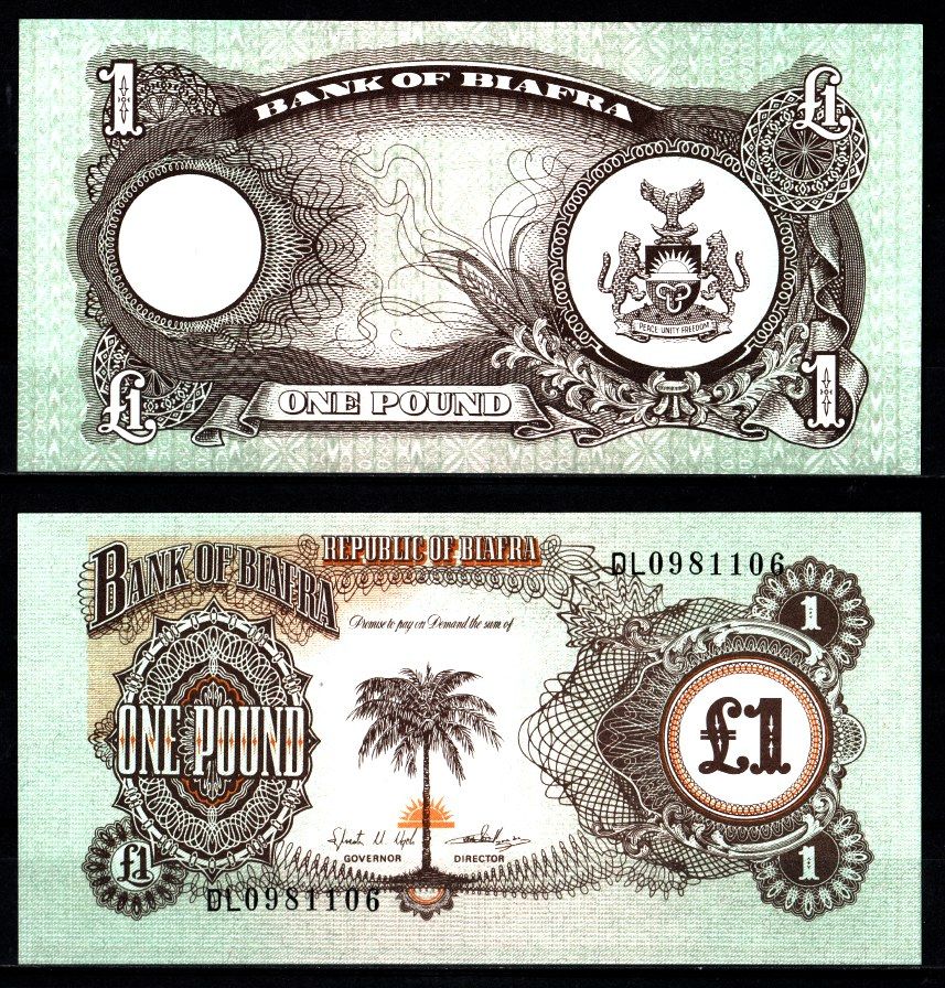 Биафра 1 фунт ND (1969) Пальма, герб Pick 5 a бумага UNC (пресс) 7523-21-2-2