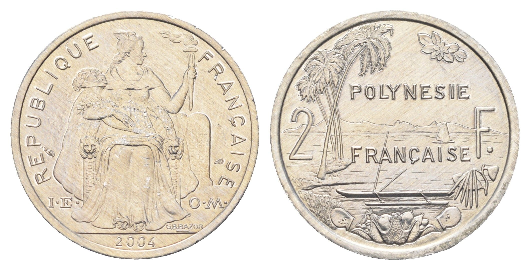 Французская Полинезия 2 франка 2004 KM 10 алюминий UNC 4666-521