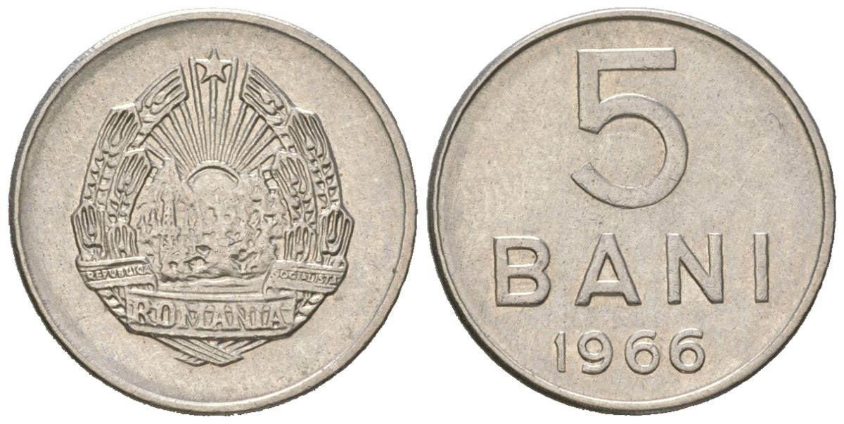 Румыния 5 бань 1966 KM 92 сталь плакированная никелем 99-858