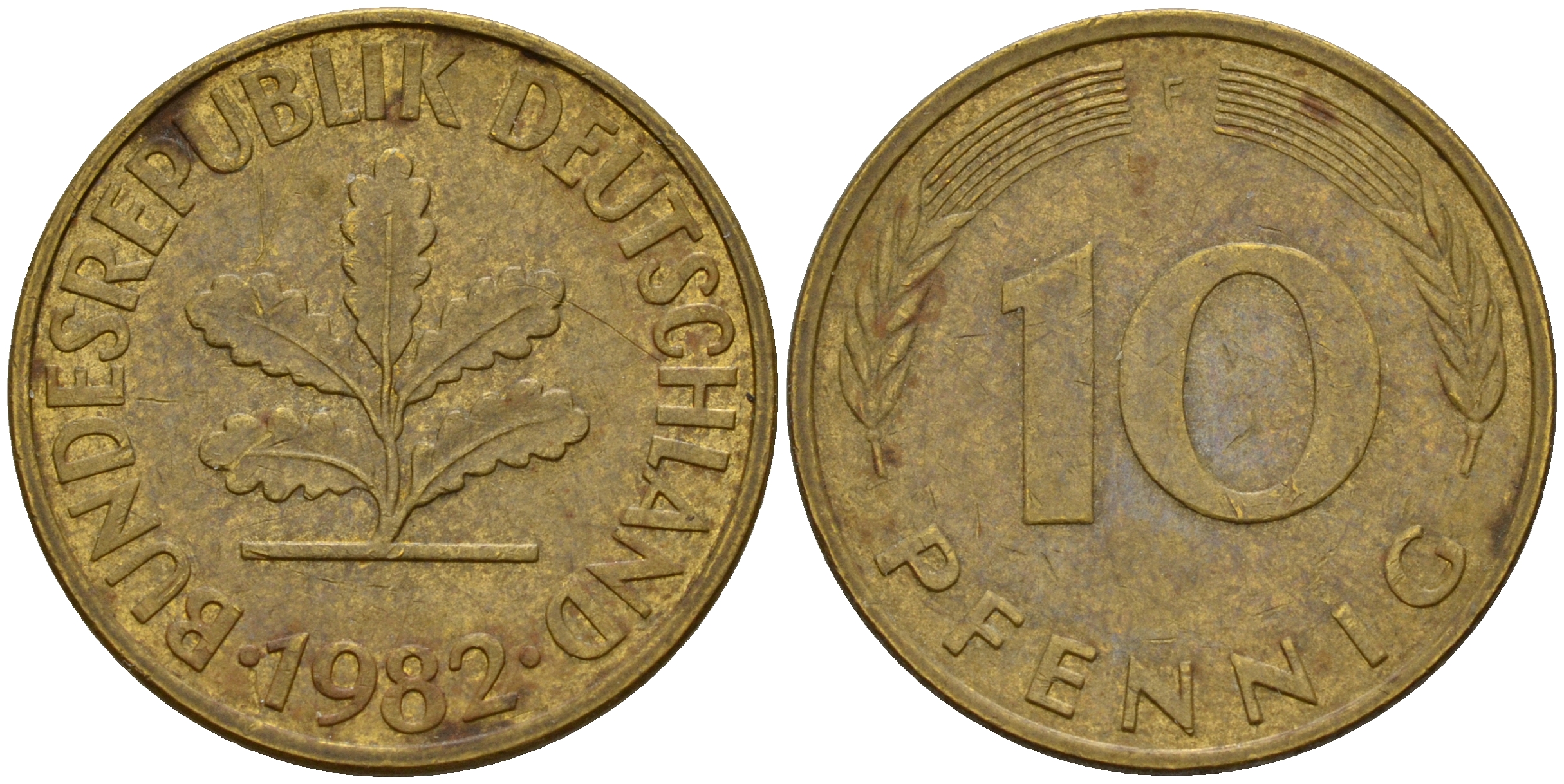 ФРГ 10 пфеннигов 1982 F J. 383, KM 108 сталь плакированная латунью    4603-522