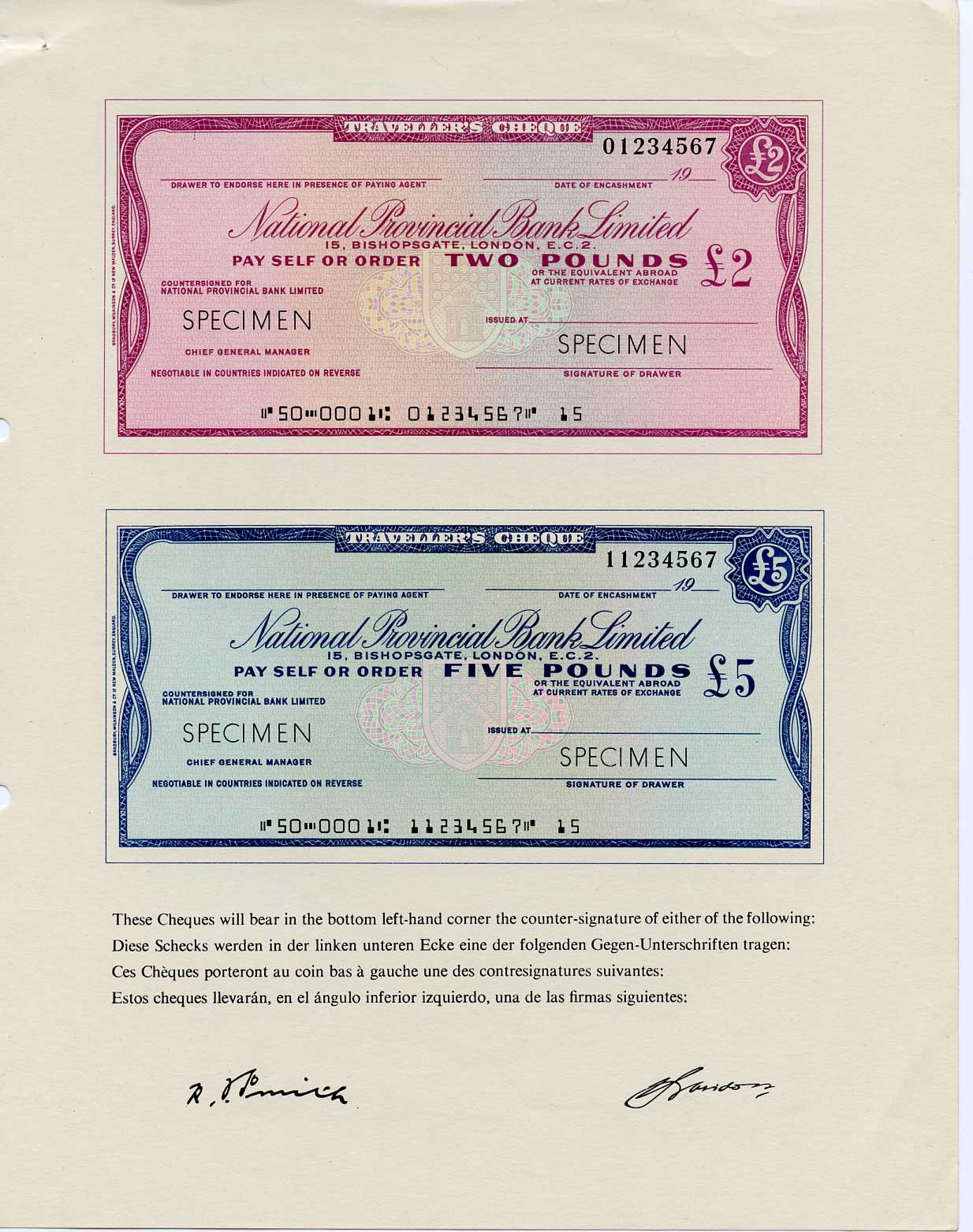Англия, Национальный Провинциальный банк Лтд оригинальный буклет 1968 изображение 2, 5, 10, 20 и 50 фунтов, образец Specimen   бумага  UNC (пресс) 5548-3-2-2