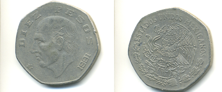 Мексика 10 песо 1981 Мигель Идальго-и-Костилья KM 477.2 медно-никель 86-1544