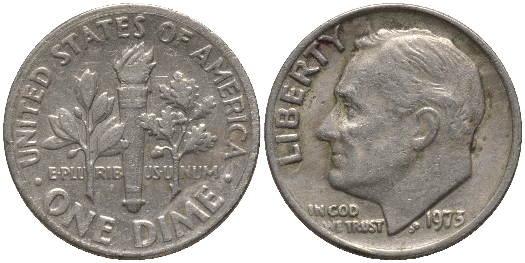 США 10 ЦЕНТОВ = 1 ДАЙМ 1973 РУЗВЕЛЬТ KM 195а медь плакированная медно-никелем 4532-864