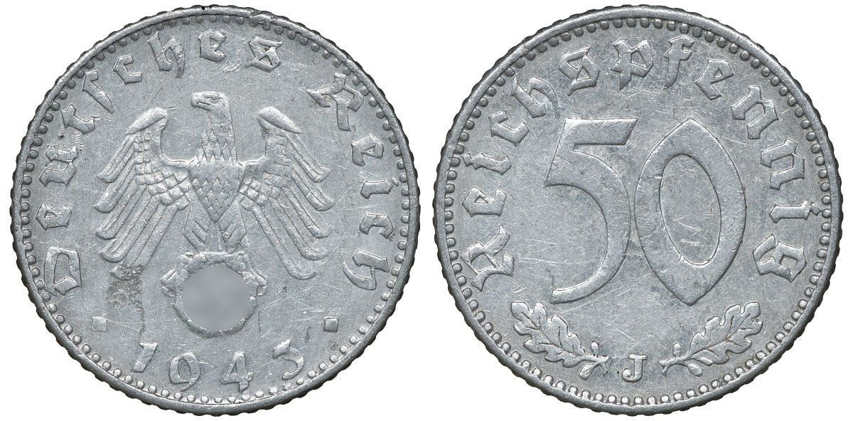Германия 50 рейхспфеннигов 1943 J J. 372, KM 96 алюминий 72-1336