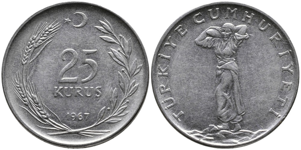 ТУРЦИЯ 25 КУРУШЕЙ 1967 KM 892.3 нержавеющая сталь 4541-611