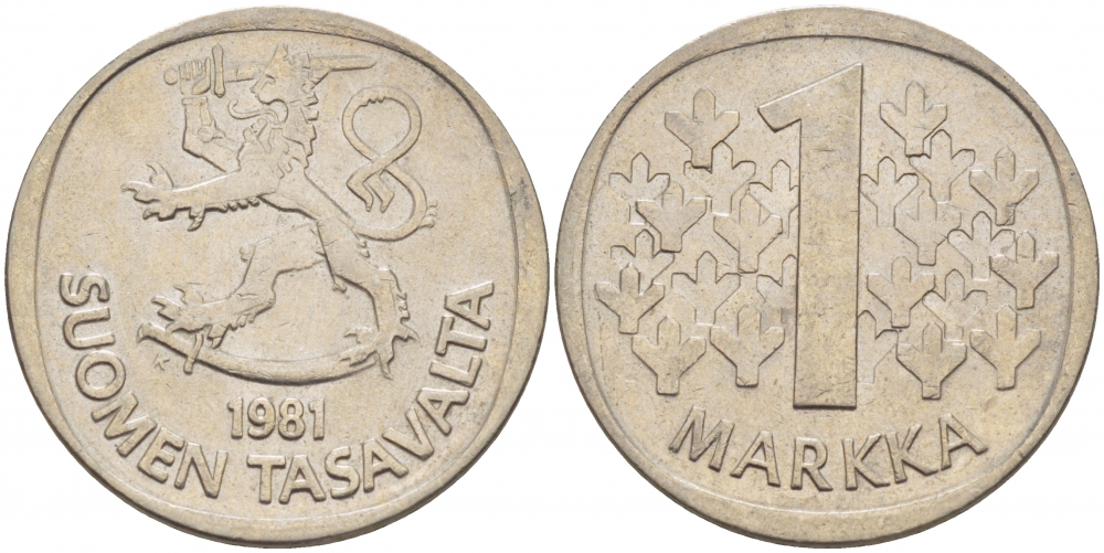 ФИНЛЯНДИЯ 1 МАРКА 1981 K KM 49а медно-никель UNC 3718-846