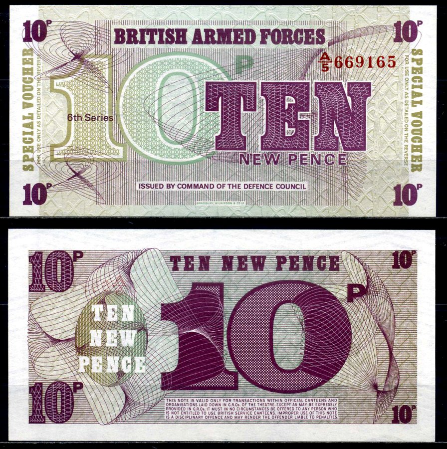 Англия 10 новых пенсов 1972 6 серия для вооружённых сил, принт Bredbury Pick M48 бумага UNC (пресс) 6281-41-1-1