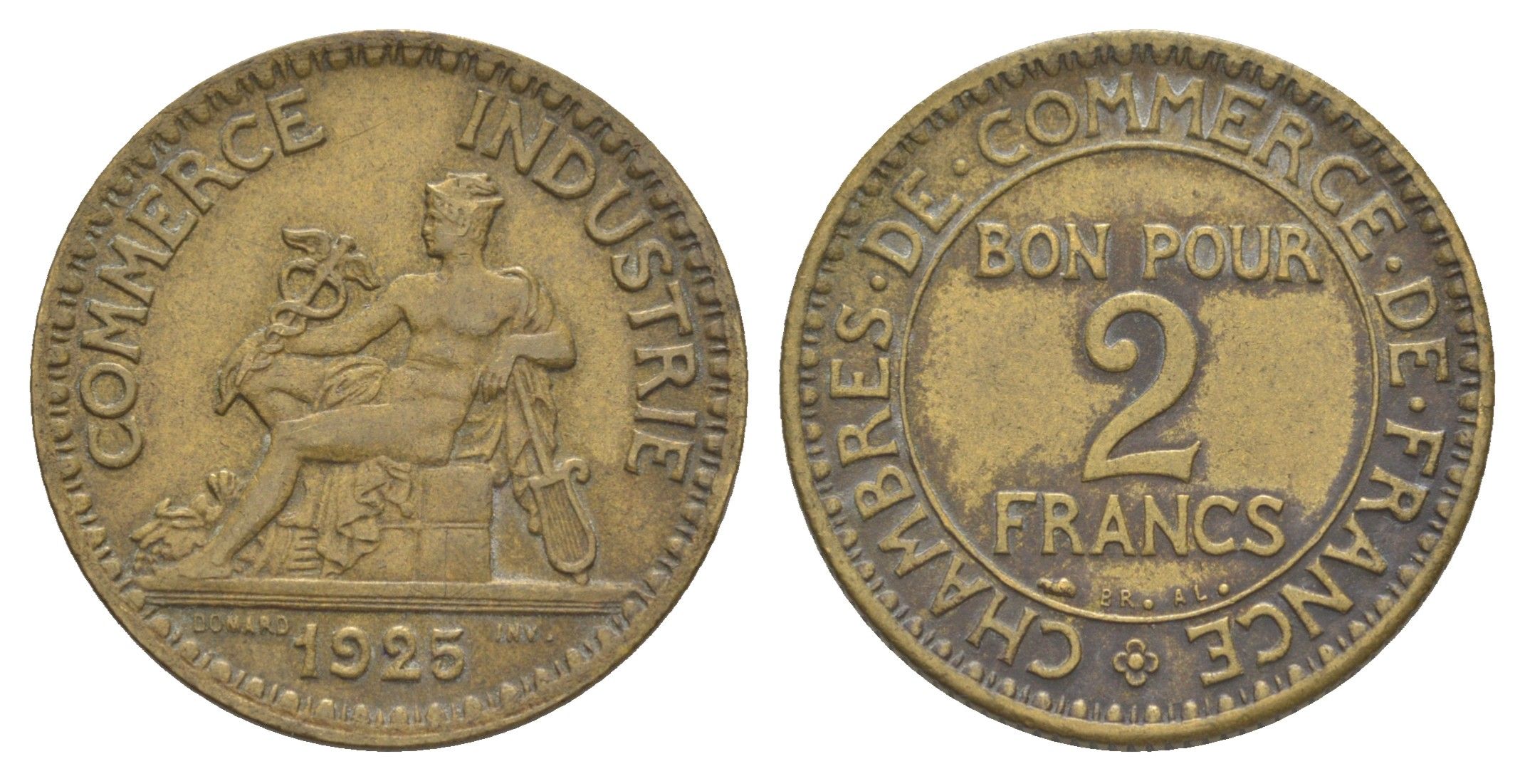 Франция 2 франка 1923 KM 877 алюминиевая бронза 83-611