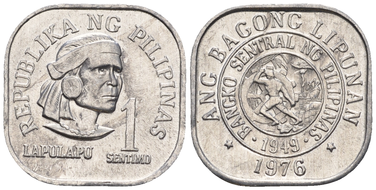 Филиппины 1 сентимо 1976 вождь острова Мактан Лапу-Лапу KM 205 алюминий  UNC  220-1148