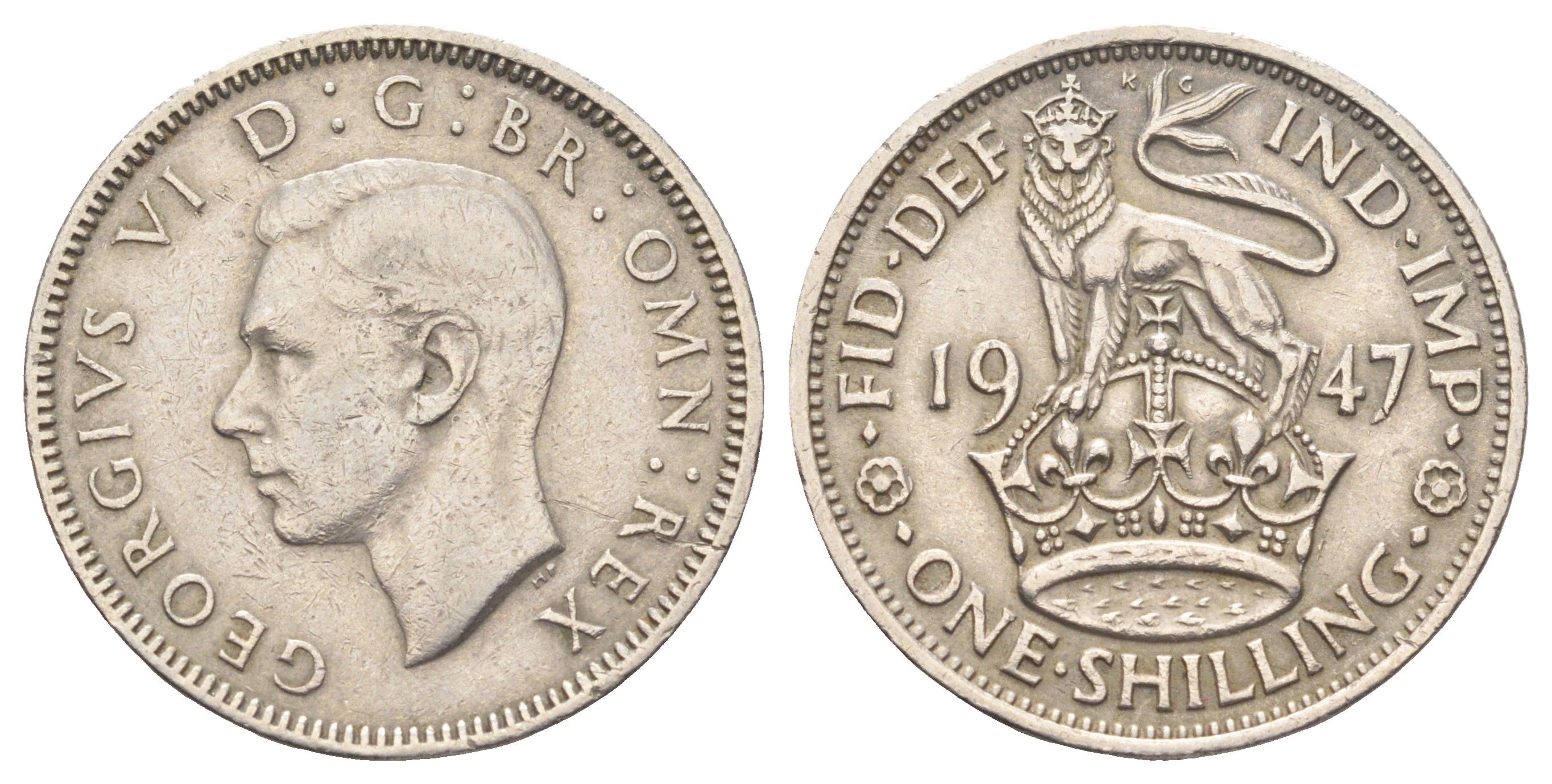 Великобритания 1 шиллинг 1947 Георг VI (1936-1952), Английский герб KM 863, Spink 4103 медно-никель 4707-1057