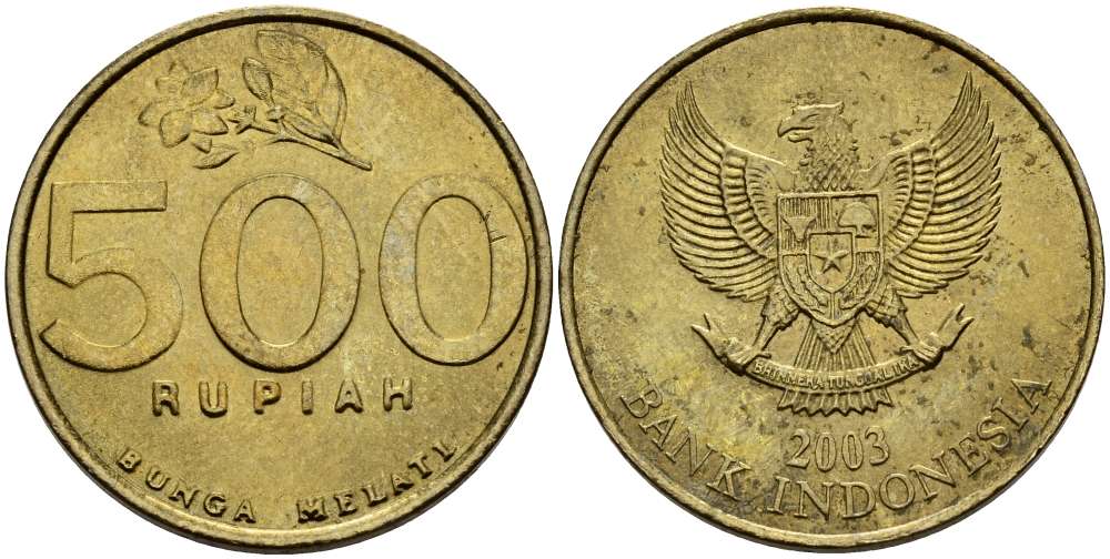 ИНДОНЕЗИЯ 500 РУПИЙ 2003 ЖАСМИН KM 59 алюминиевая бронза 4511-1012
