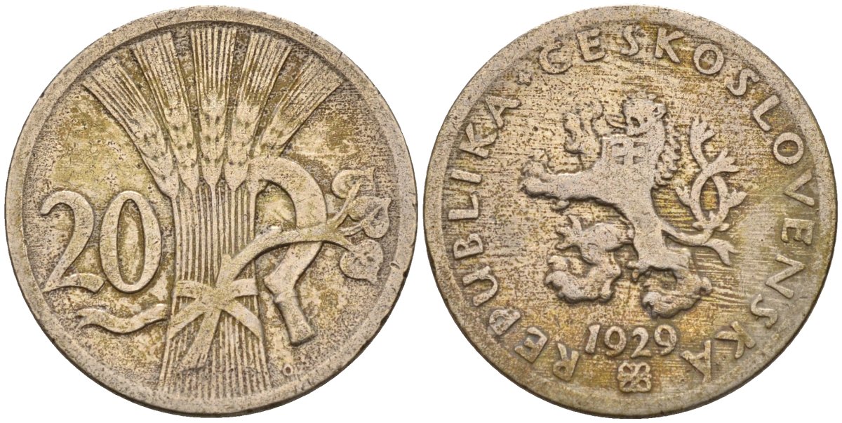 Чехословакия 20 геллеров 1929 KM 1 медно-никель 4152-822