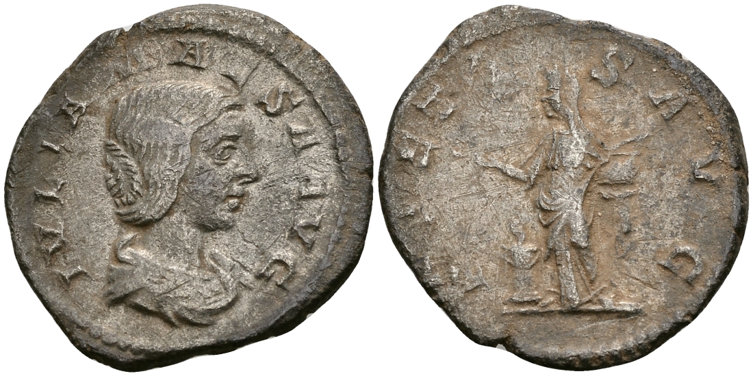 Римская Империя денарий 218 - 220 Юлия Меса, бабка Элагабала PIETAS AVG Пиетата, персонификация Благочестия Рим Good Very fine RIC 263 серебро 1073-4-8-2