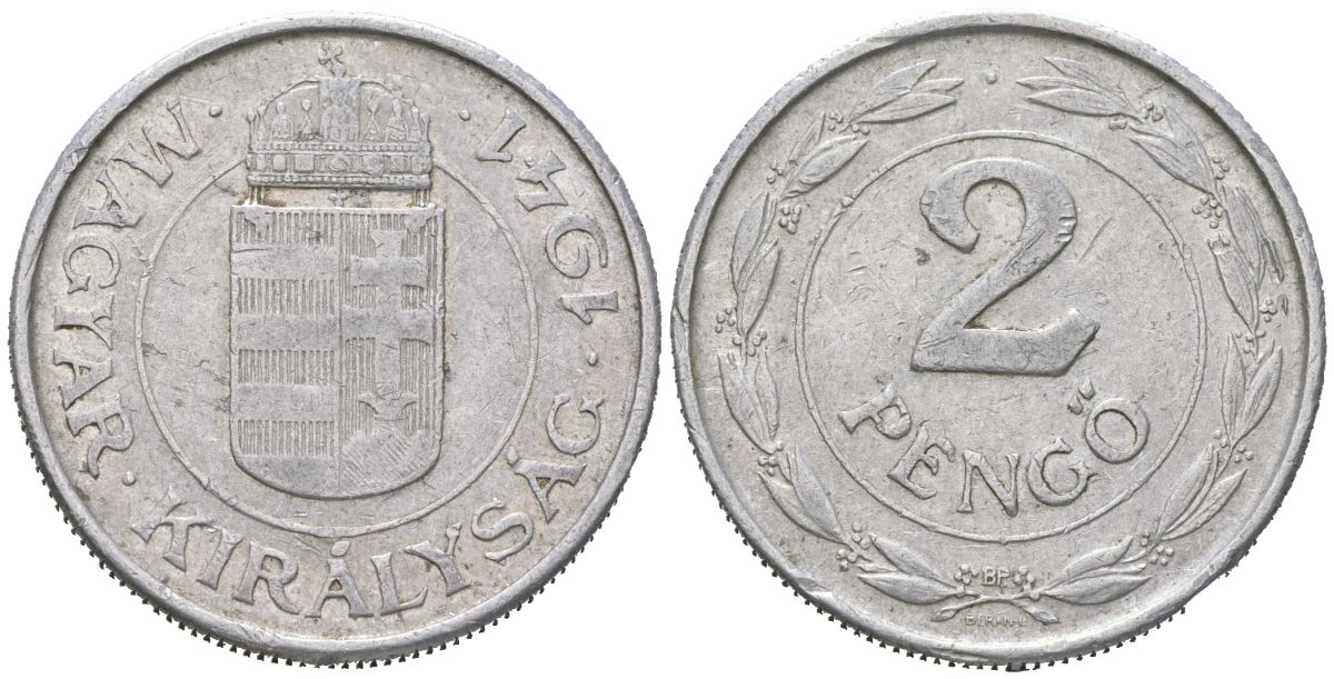Венгрия 2 пенге 1941 BP KM 522.1 алюминий 190-913