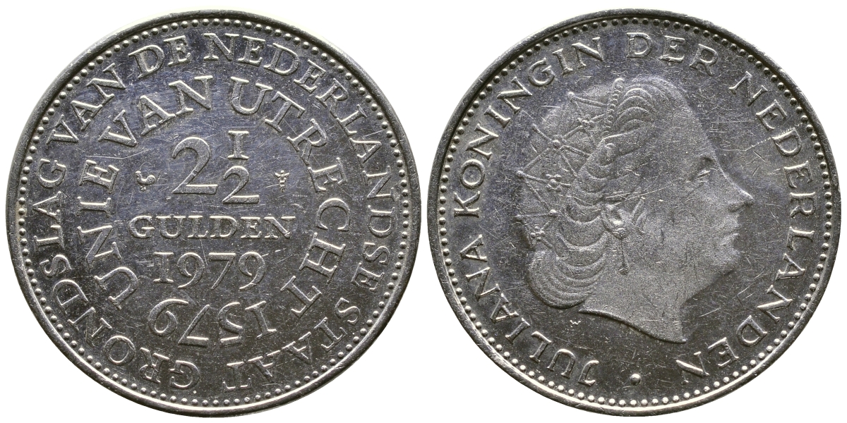Нидерланды 2 1/2 гульдена 1979 400 лет Утрехтскому союзу, Юлиана (1949-1980) KM 197 никель 179-1122