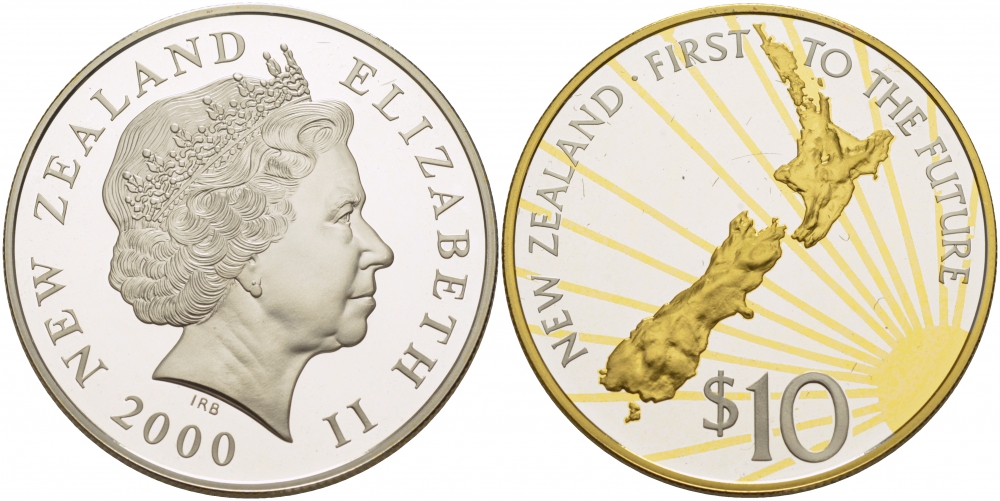 Новая Зеландия 10 долларов 1999-2000 миллениум, позолота KM 122 серебро PROOF 1078-1-13