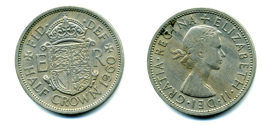 Великобритания 1/2 кроны 1960 Елизавета II (1952-2022) KM 907, Spink 4145 медно-никель 89-1225