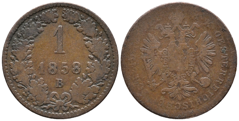 Австрия 1 крейцер 1858 В, Франц Иосиф (1846-1918) KM 2186 медь 4387-932