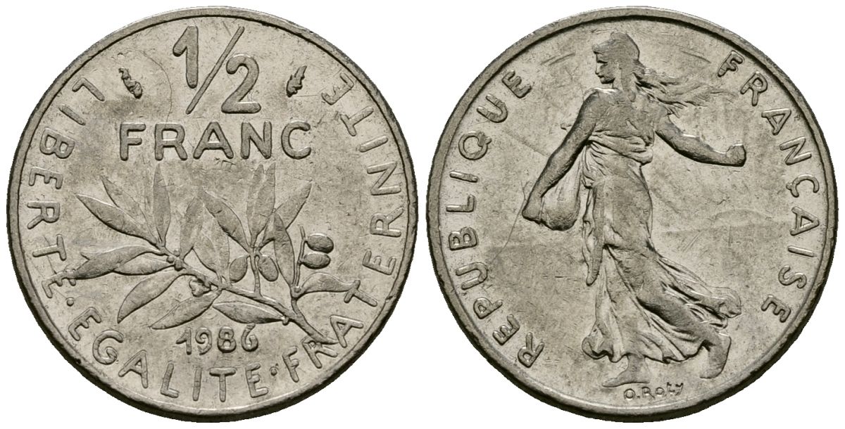 Франция 1/2 франка 1986 сеятель KM 931.1, Le Franc 198.25 никель 4135-732