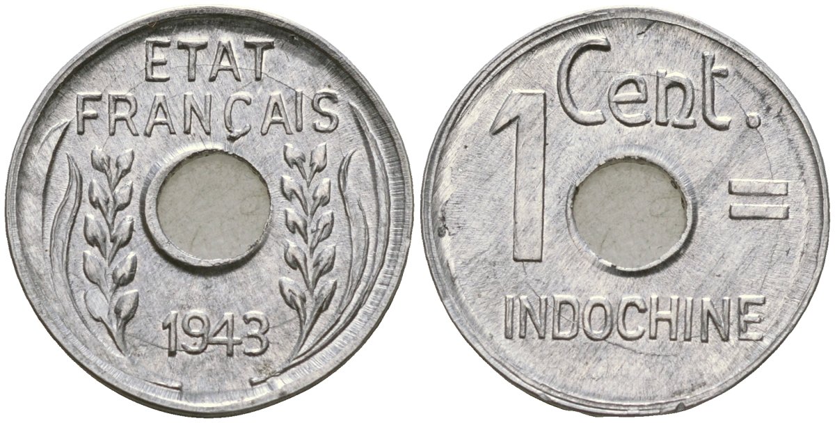Французский Индокитай 1 сантим 1943 KM 26 алюминий 4147-164